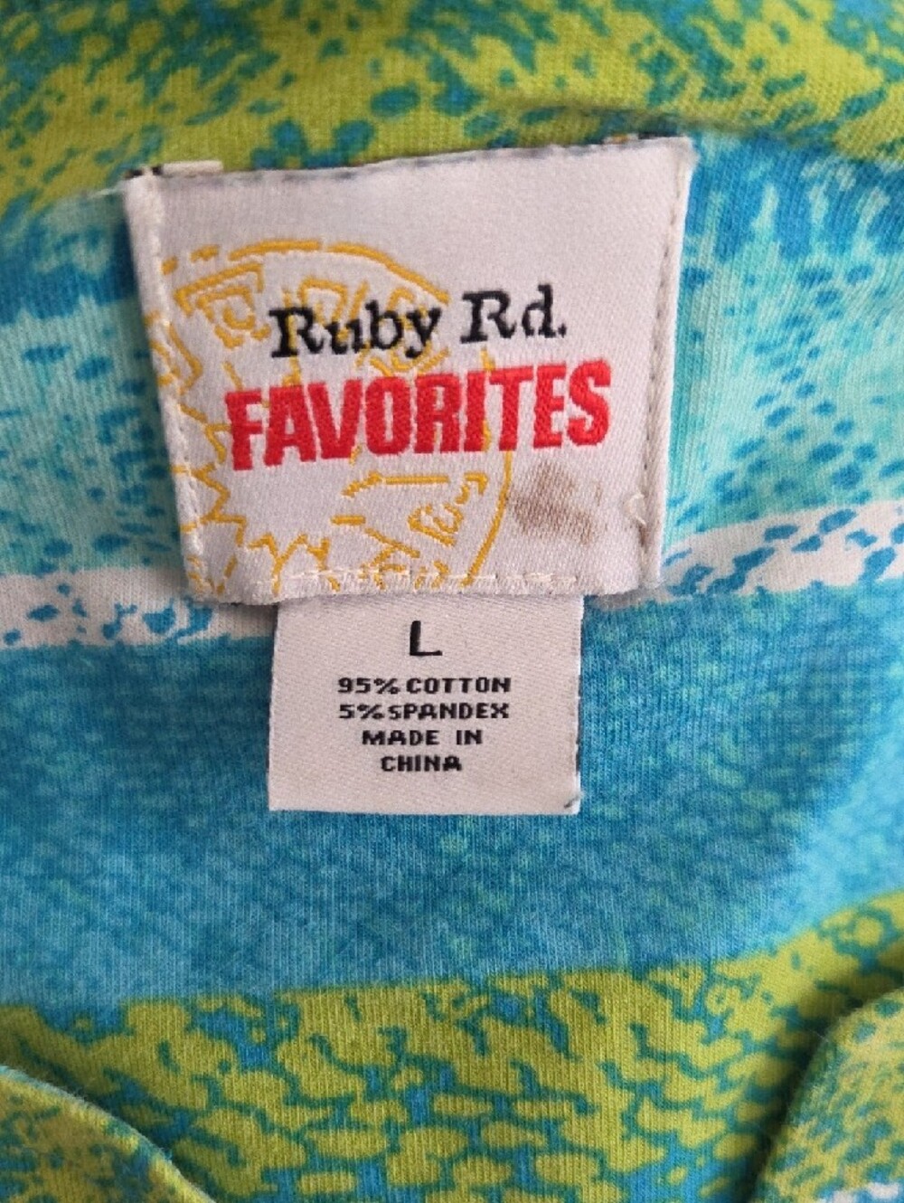 Ruby Rd. Teal & Lime Patterned Knit Top - Picture 7 of 8